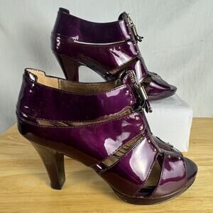 Sofft Sandal Size 8.5M Purple Patent Caged Zip Block Heel Bootie Dress Shoe